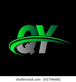 initial letter QY logotype company name colored green and black swoosh design. vector logo for business and company identity.