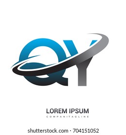 initial letter QY logotype company name colored blue and grey swoosh design. logo design for business and company identity.