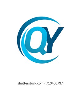 initial letter QY logotype company name blue circle and swoosh design. vector logo for business and company identity.