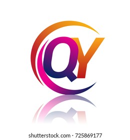 initial letter QY logotype company name orange and magenta color on circle and swoosh design. vector logo for business and company identity.