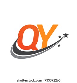 initial letter QY logotype company name colored orange and grey swoosh star design. vector logo for business and company identity.