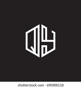 Initial letter QY, minimalist line art monogram hexagon shape logo, white color on black background