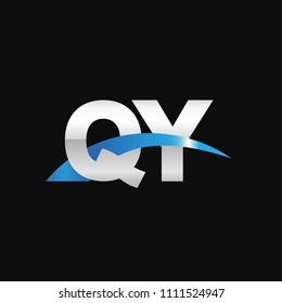 Initial letter QY, overlapping movement swoosh logo, metal silver blue color on black background