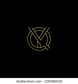 Initial letter QY YQ minimal monogram art logo, gold color on black background.