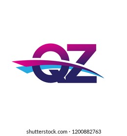 initial letter QZ logotype company name colored blue and magenta swoosh design. vector logo for business and company
