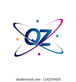 initial letter QZ logotype science icon colored blue, red, green and yellow swoosh design. vector logo for business and company identity.
