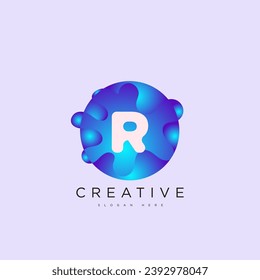 Letra inicial Plantilla de logotipo R 3D diseño de esfera de círculo colorido para identidad empresarial y de empresa