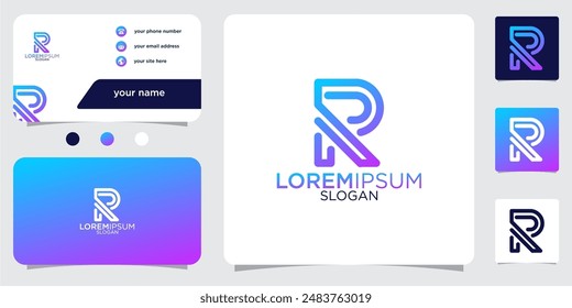 initial letter R abstract monogram business card with gradient colors logo design template