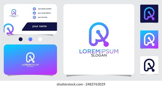 initial letter R abstract monogram business card with gradient colors logo design template