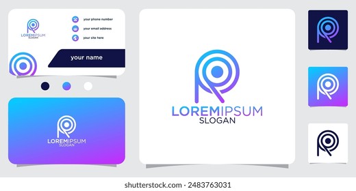 initial letter R abstract monogram business card with gradient colors logo design template
