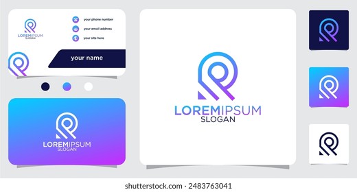 initial letter R abstract monogram business card with gradient colors logo design template