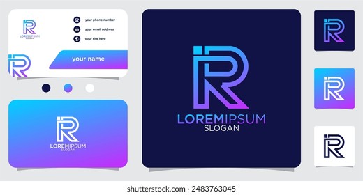 initial letter R abstract monogram business card with gradient colors logo design template