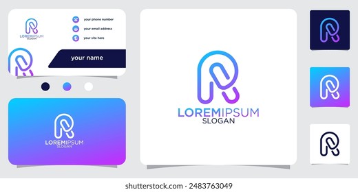 initial letter R abstract monogram business card with gradient colors logo design template