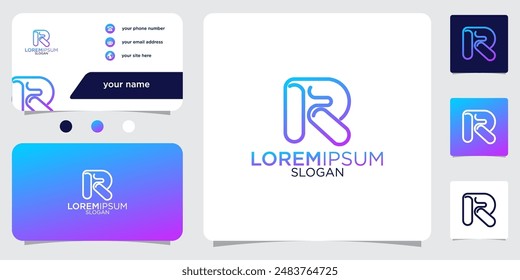initial letter R abstract monogram business card with gradient colors logo design template