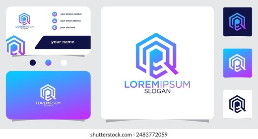 initial letter R abstract monogram business card with gradient colors logo design template