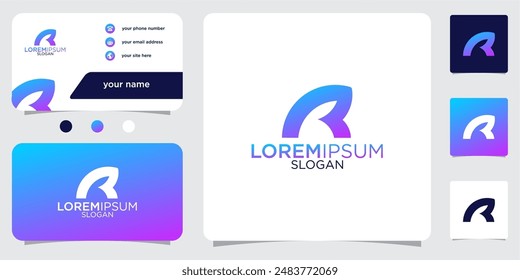 initial letter R abstract monogram business card with gradient colors logo design template