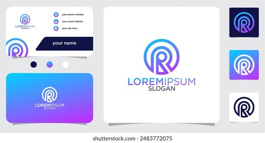 initial letter R abstract monogram business card with gradient colors logo design template