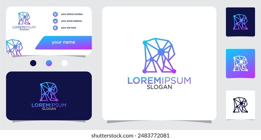 initial letter R abstract monogram business card with gradient colors logo design template