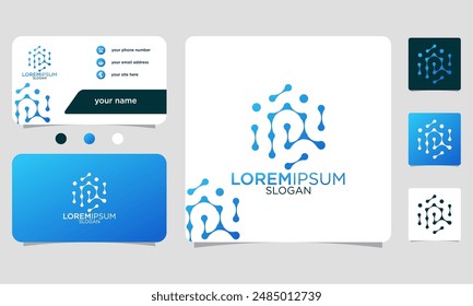 initial letter R abstract monogram business card with gradient colors logo design template