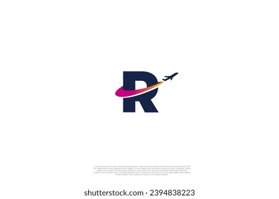 Initial Letter R and airplane for agency travel check, transport, logistics, delivery logo design. Vector illustration template
