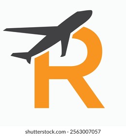 Initial Letter R Airplane Logo Concept For Travel Symbol And Transportation Sign