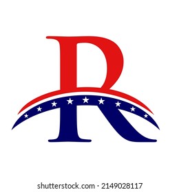 Initial Letter R American Logo for Business, Corporate and Company Sign. USA American Logo on Letter R Vector Template