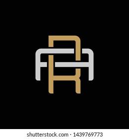 Initial letter A and R, AR, RA, overlapping interlock logo, monogram line art style, silver gold on black background