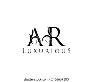 Initial letter A and R, AR, VINTAGE decorative ornament emblem badge, overlapping monogram logo, classy letter logo icon.