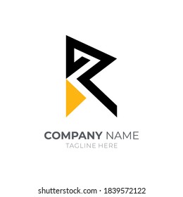 Initial letter R and arrow logo with flat concept in black and yellow color
