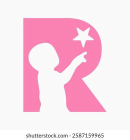 Initial Letter R Baby and Star Symbol For Kinds Logo Design