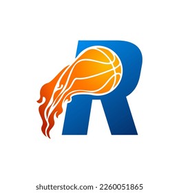 Initial Letter R Basketball Logo Concept with fireball