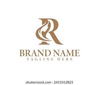 Initial letter R beauty women face logo design. Unique and luxury feminine vector illustration.