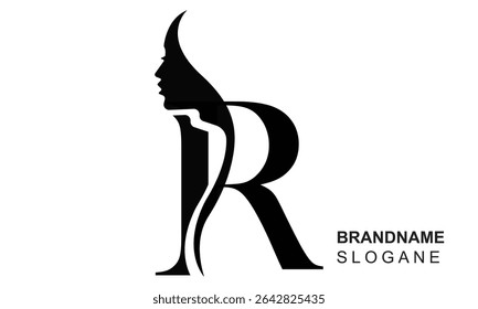 Initial letter R beauty women face logo design. Unique and luxury feminine vector illustration.