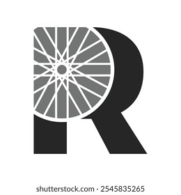 initial letter r bicycle rim icon logo design template