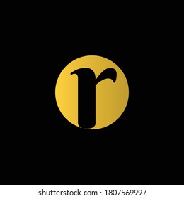 Initial Letter R in black color inside a gold circle