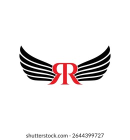 Initial Letter R, Black And Red Wings Logo