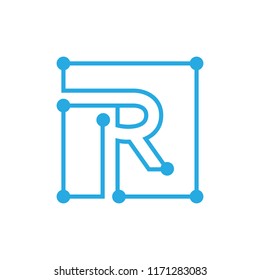initial letter r blockchain logo square outline stroke