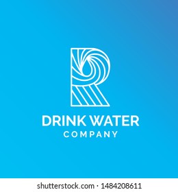 Initial letter R blue line art water droplet food and drink logo design