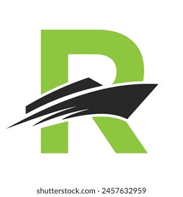 Initial Letter R Boat Logo For Yacht Sign. Maritime Symbol Vector Template
