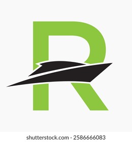 Initial Letter R Boat Logo Concept For Sailor Symbol Vector Template