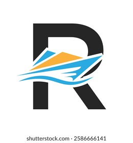 Initial Letter R Boat Logo Concept For Sailor Symbol Vector Template