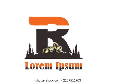 initial Letter R bulldozer  logo