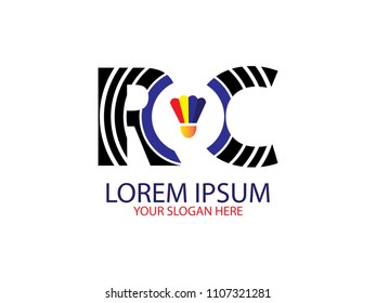 Initial Letter R and C circle line black, yellow, blue and red color Design Logo Vector Graphic Branding Letter Element.
