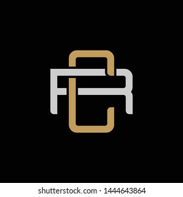 Initial letter R and C, RC, CR, overlapping interlock logo, monogram line art style, silver gold on black background