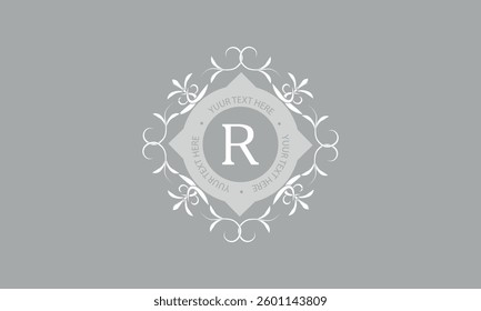 Initial letter R. Calligraphic monogram coat of arms. Luxury elegant logo design for cafes, hotels, businesses, restaurants, boutiques.