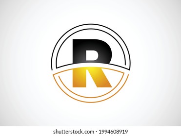 Initial letter R with circle frame. Graphic alphabet symbol for corporate business identity