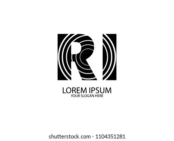 Initial Letter R and I circle line black color Design Logo Vector Graphic Branding Letter Element.