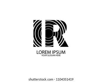 Initial Letter I and R circle line black color Design Logo Vector Graphic Branding Letter Element.