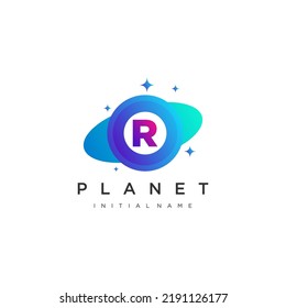 Initial Letter R Circle with Orbit for Planet vector