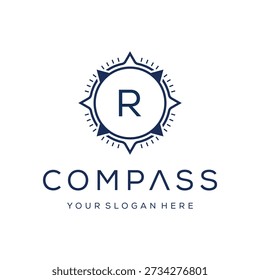 Letra inicial R compass terra aventura GPS navegação logotipo design